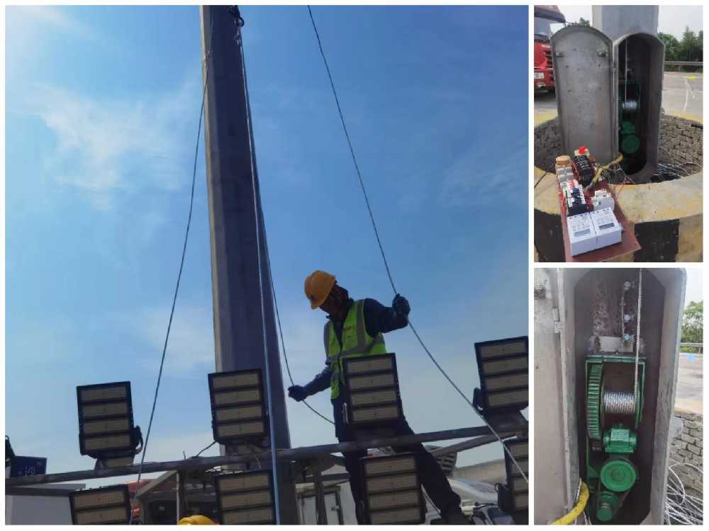 个旧市京哈高速服务区改造高杆灯安装现场